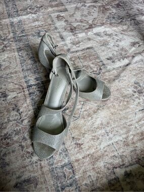 Sparkle Open-Toe Ankle Tie Heels - Silver